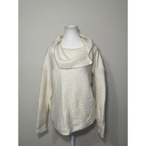 Coldwater Creek Cream Cowl Neck Sweater Cozy Knit Pullover Preppy Minimalist M